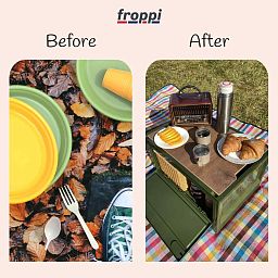 Camping Large Green Plastic Collapsible Storage Unit with Wooden Lid by Froppi