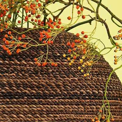 Beach Wicker Round Polystone Indoor Planter