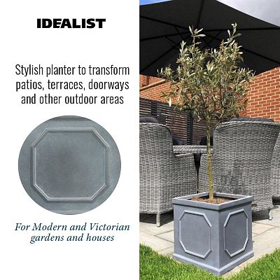 IDEALIST Lite Faux Lead Chelsea Box Square Light Concrete Planter