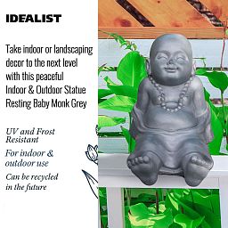 IDEALIST Lite Resting Baby Monk Grey Indoor and Outdoor Statue L31 W22.5 H26 cm