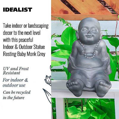 IDEALIST Lite Resting Baby Monk Grey Indoor and Outdoor Statue L31 W22.5 H26 cm