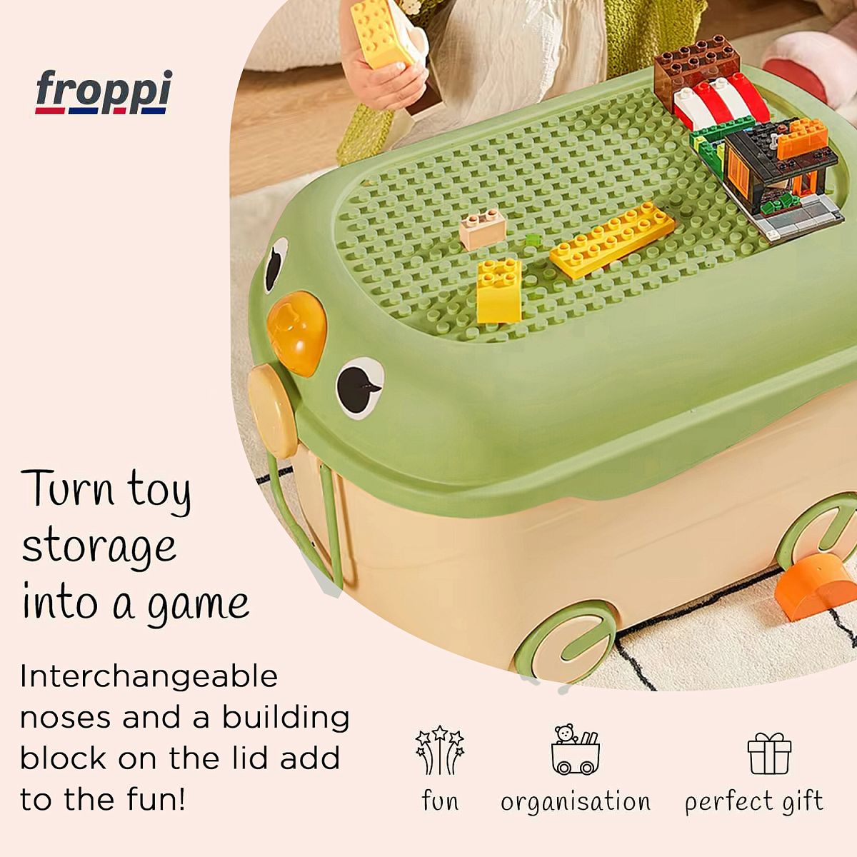 Toy Box for Toy Storage on Wheels with Lid by Froppi