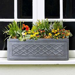 IDEALIST Lite Window Box Faux Lead Lattice Grey Light Stone Planter