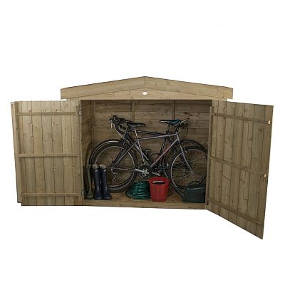 Installed Outdoor Pressure Treated Wooden Overlap Apex Outdoor Store by Forest Garden