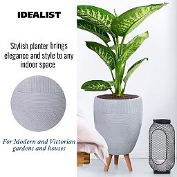 IDEALIST Lite Striped Egg Planter on Legs, Round Pot Plant Stand Indoor