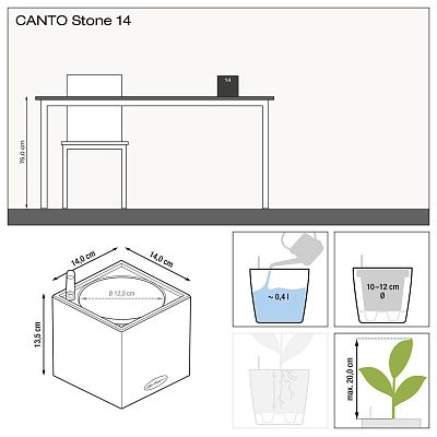 LECHUZA CANTO Stone Square Poly Resin Indoor Self-watering Planter