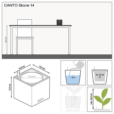 LECHUZA CANTO Stone Square Poly Resin Indoor Self-watering Planter