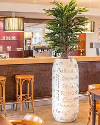 Coffee Natural Round Tall Polystone Outdoor Planter