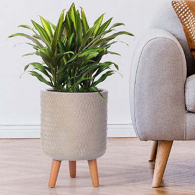 IDEALIST Lite Plaited Style Cylinder Planter on Legs, Round Pot Plant Stand Indoor