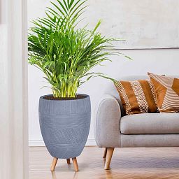 IDEALIST Lite Striped Egg Planter on Legs, Round Pot Plant Stand Indoor