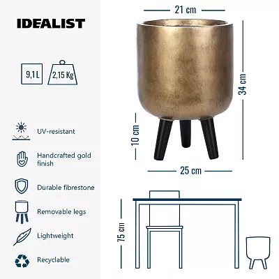 IDEALIST Lite Round Planter on Legs, Round Pot Plant Stand Indoor
