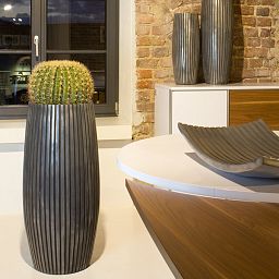 Lines Round Tall Polystone Indoor Planter
