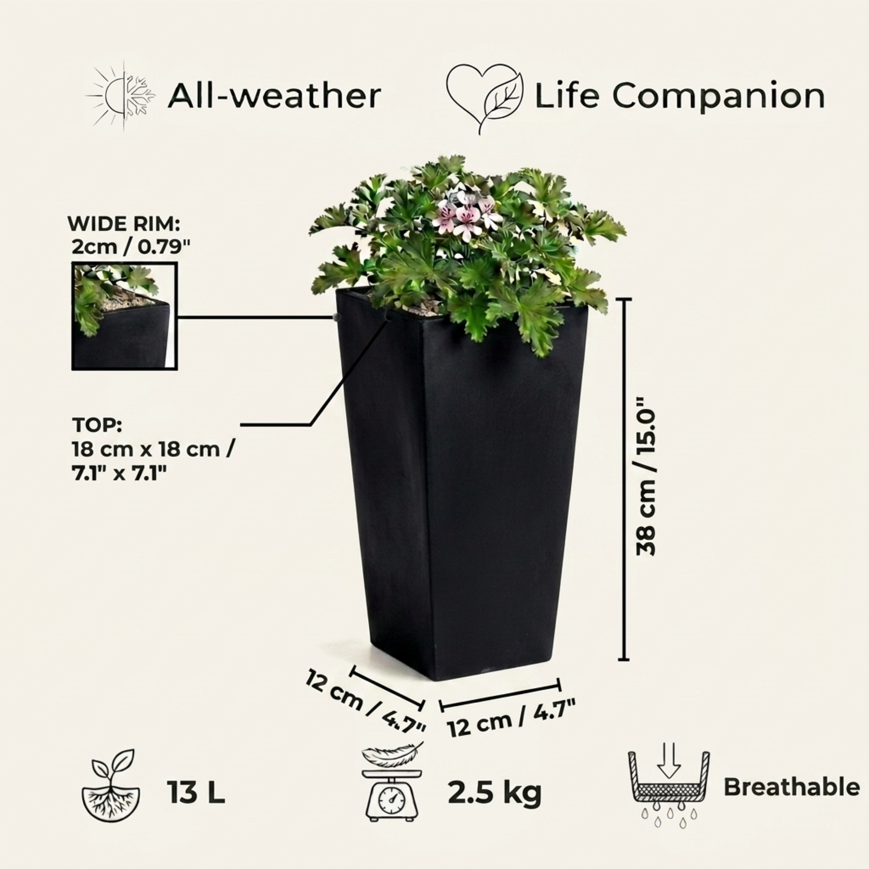 IDEALIST Lite Tall Tapered Contemporary Light Concrete Planter