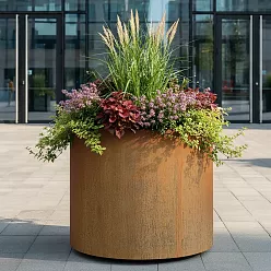 Atlas Round Tall Corten Steel Outdoor Planter