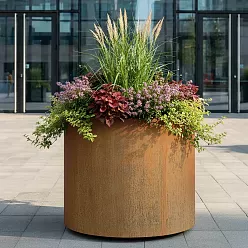 Atlas Round Tall Corten Steel Outdoor Planter