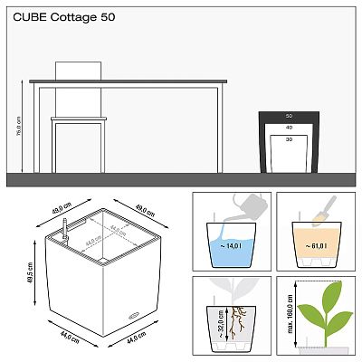 LECHUZA CUBE Cottage Square Poly Resin Self-watering Planter