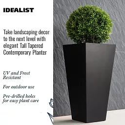 Set of IDEALIST Lite Light Concrete Garden Tall Planters, Outdoor Plant Pots with Tapered Shape