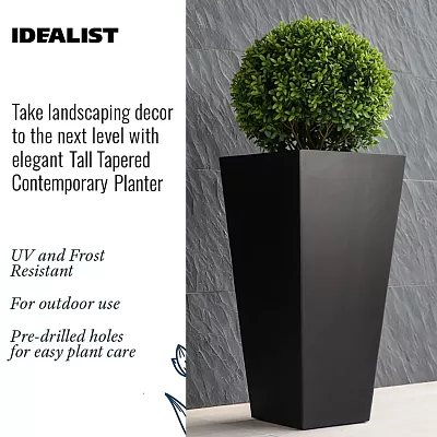 Set of IDEALIST Lite Light Concrete Garden Tall Planters, Outdoor Plant Pots with Tapered Shape