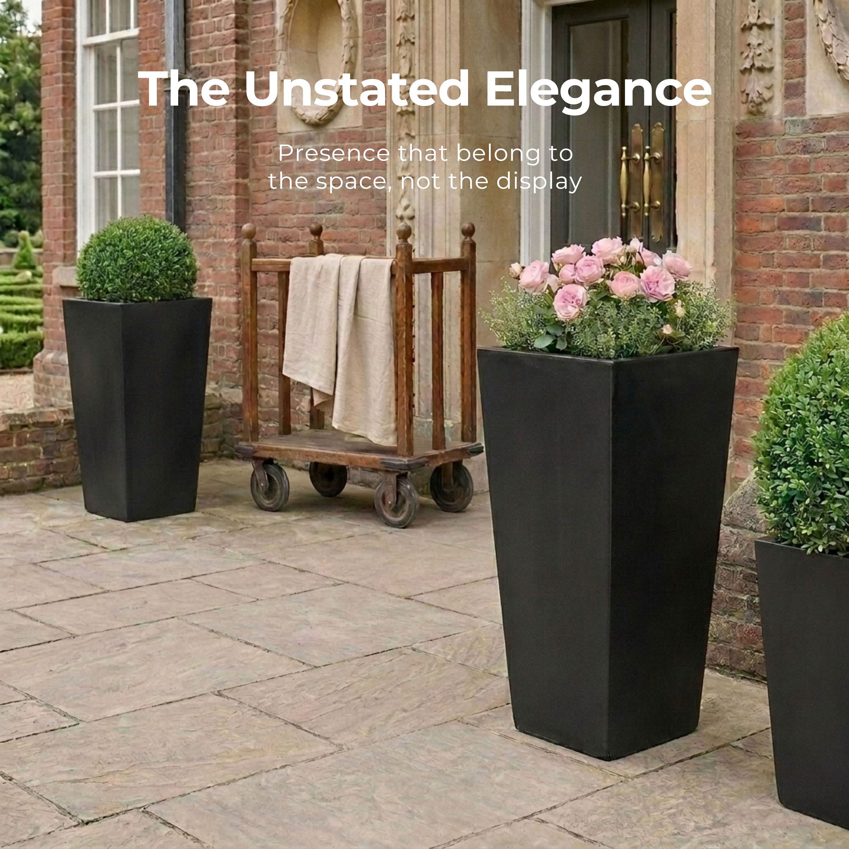 Set of IDEALIST Lite Light Concrete Garden Tall Planters, Outdoor Plant Pots with Tapered Shape