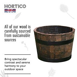 Rustic Upcycled Oak Wood Round Tub Half Barrel Outdoor Planter Made in UK by HORTICO