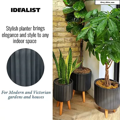 IDEALIST Lite Modern Ribbed Cylinder Planter on Legs, Round Pot Plant Stand Indoor