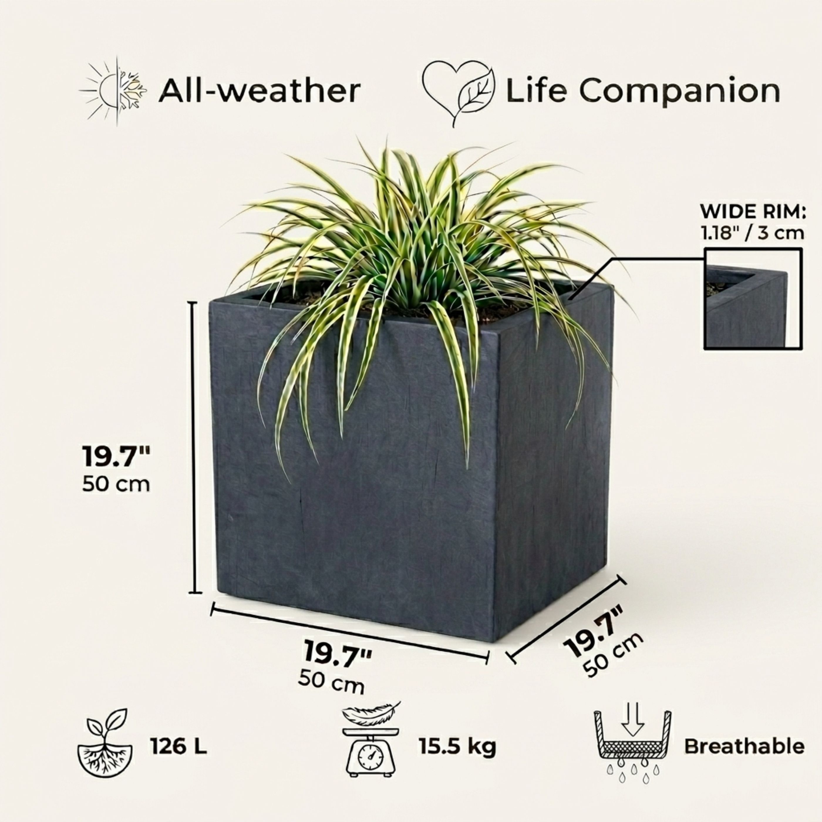 IDEALIST Lite Square Box Contemporary Light Concrete Planter