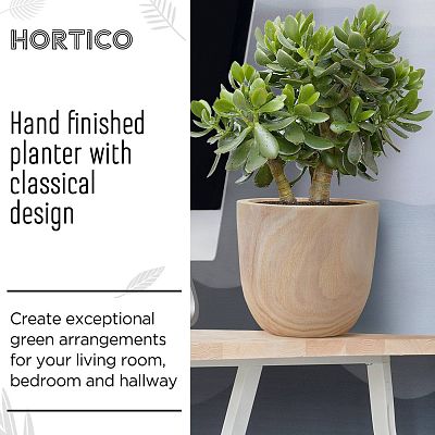 HORTICO RADIAL Wooden House Planter Round Indoor Plant Pot for House Plants with Waterproof Liner