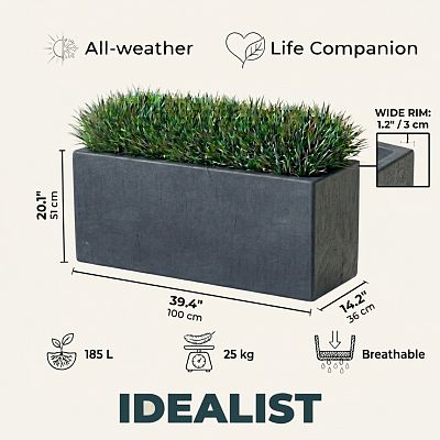 IDEALIST Lite Contemporary Light Concrete High Trough Planter