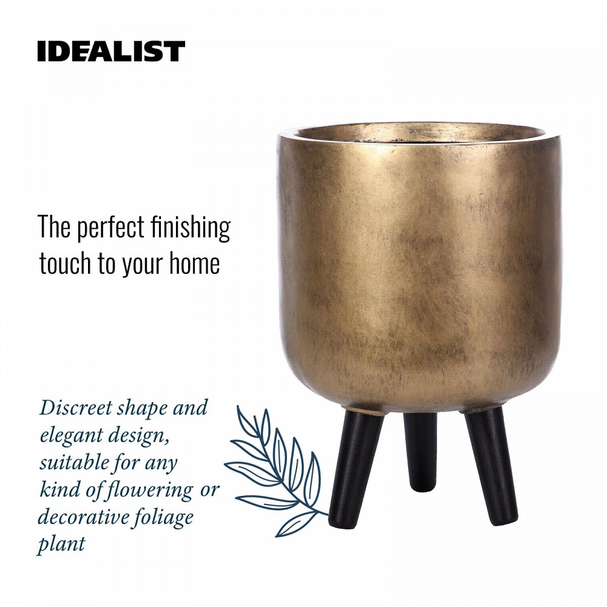 Concrete Effect Round Planter on Legs, Round Pot Plant Stand Indoor by Idealist Lite