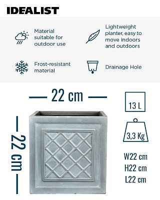 IDEALIST Lite Faux Lead Lattice Planter Light Concrete Square Box