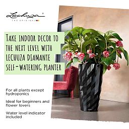 LECHUZA DIAMANTE Premium Glossy Round Tall Poly Resin Self-watering Planter