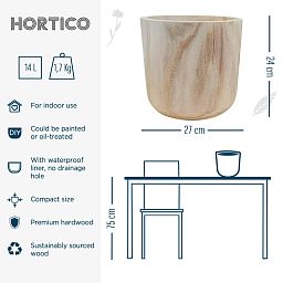 HORTICO CRAFT Wooden House Planter Round Indoor Plant Pot for House Plants with Waterproof Liner