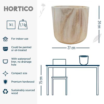HORTICO CRAFT Wooden House Planter Round Indoor Plant Pot for House Plants with Waterproof Liner