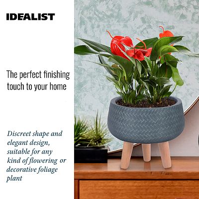 IDEALIST Lite Plaited Style Bowl Planter on Legs, Round Pot Plant Stand Indoor