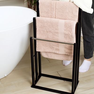 Froppi Bamboo Free Standing Towel Rack, Wooden Towel Holder and Ladder with 3 Bars