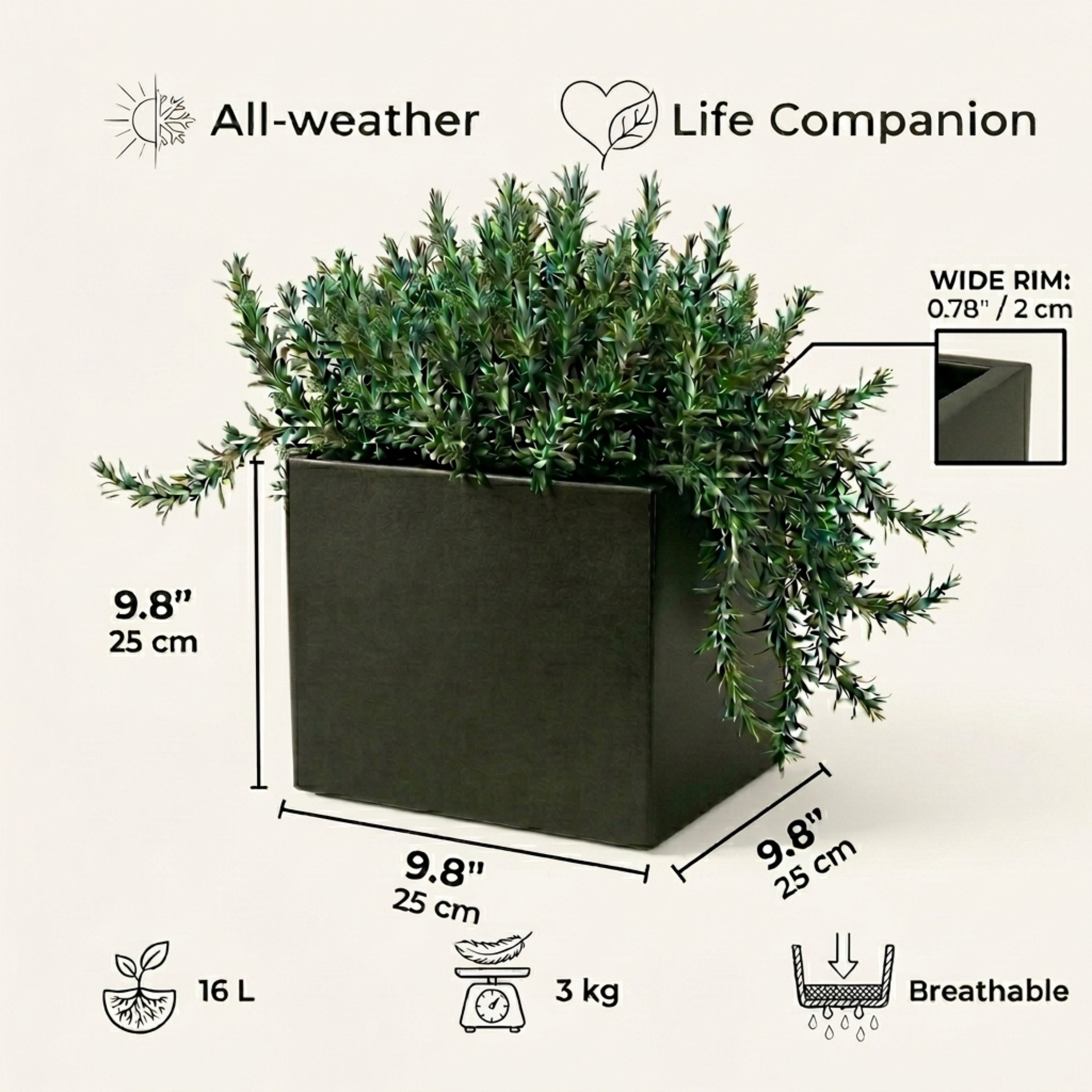 IDEALIST Lite Square Box Contemporary Light Concrete Planter