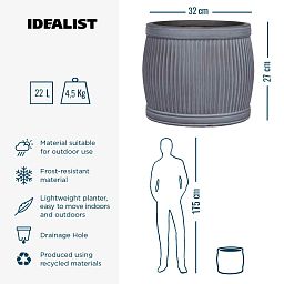 IDEALIST Lite Vertical Ribbed Vintage Style Barrel Round Planter