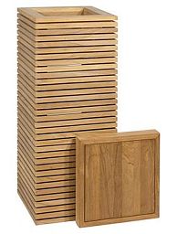Modulo Pedestal Natural Teak Square Tall Polystone Indoor Planter