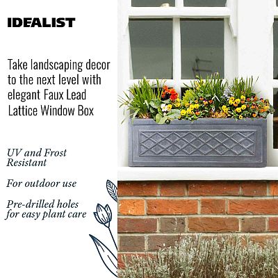 IDEALIST Lite Window Box Faux Lead Lattice Grey Light Stone Planter