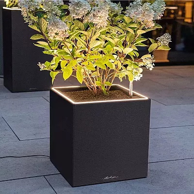 LECHUZA CANTO Slatestone Low Square Poly Resin Self-watering Planter