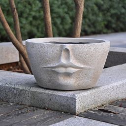IDEALIST Lite Textured Concrete Effect Oval Face Outdoor Plant Pot with Lips