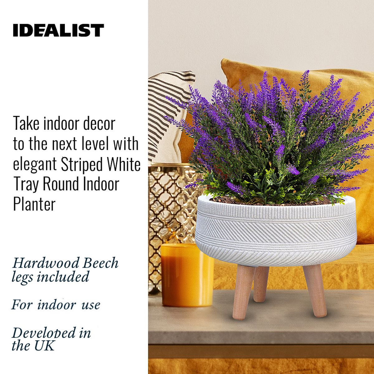 IDEALIST Lite Striped Tray Round Planter on Legs, Round Pot Plant Stand Indoor