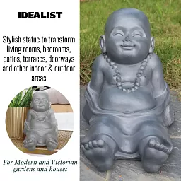 IDEALIST Lite Resting Baby Monk Grey Indoor and Outdoor Statue L31 W22.5 H26 cm