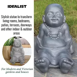 IDEALIST Lite Resting Baby Monk Grey Indoor and Outdoor Statue L31 W22.5 H26 cm