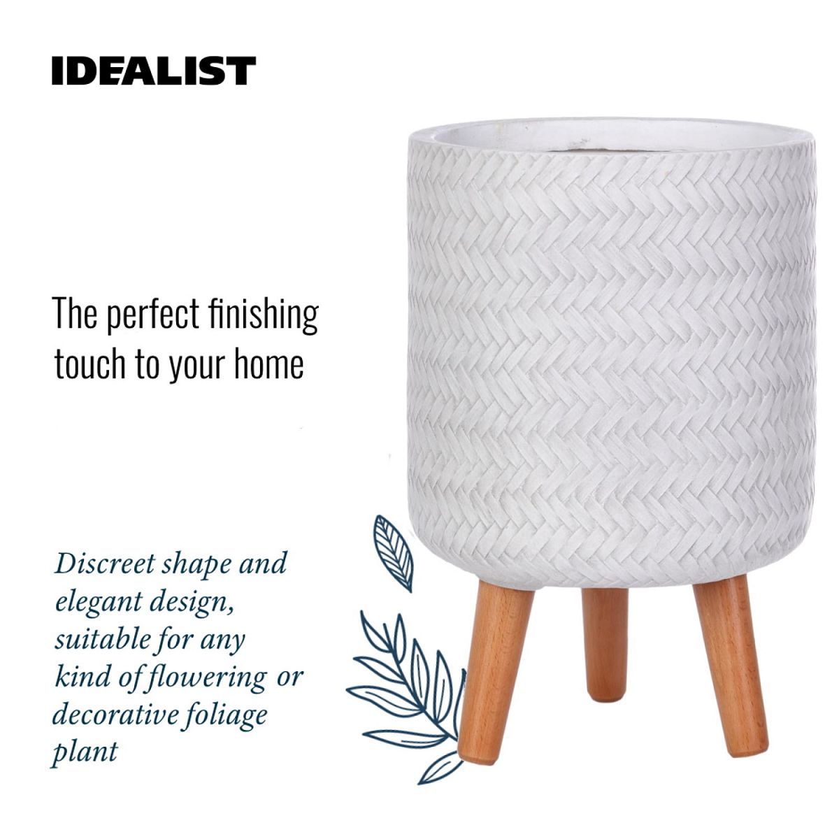 Plaited Style Cylinder Planter on Legs, Round Pot Plant Stand Indoor by Idealist Lite