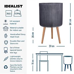 IDEALIST Lite Ribbed Cylinder Planter on Legs, Round Pot Plant Stand Indoor