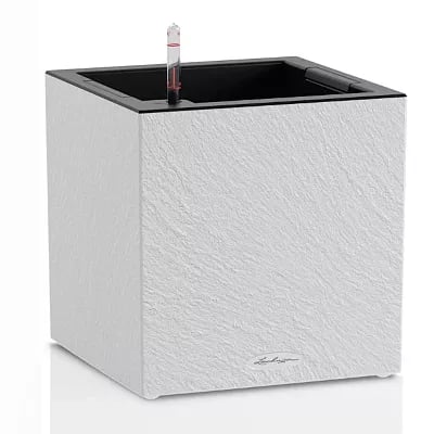 LECHUZA CANTO Slatestone Low Square Poly Resin Self-watering Planter