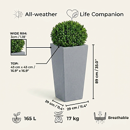 Set of IDEALIST Lite Light Concrete Garden Tall Planters, Outdoor Plant Pots with Tapered Shape