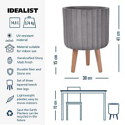 IDEALIST Lite Modern Ribbed Cylinder Planter on Legs, Round Pot Plant Stand Indoor