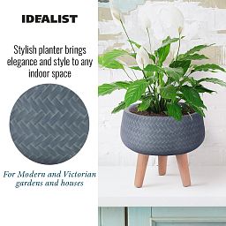 IDEALIST Lite Plaited Style Bowl Planter on Legs, Round Pot Plant Stand Indoor